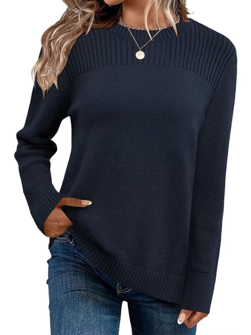 Cozy Women's Long Sleeve Knit Sweater Pullover - Fall Winter Essential Top